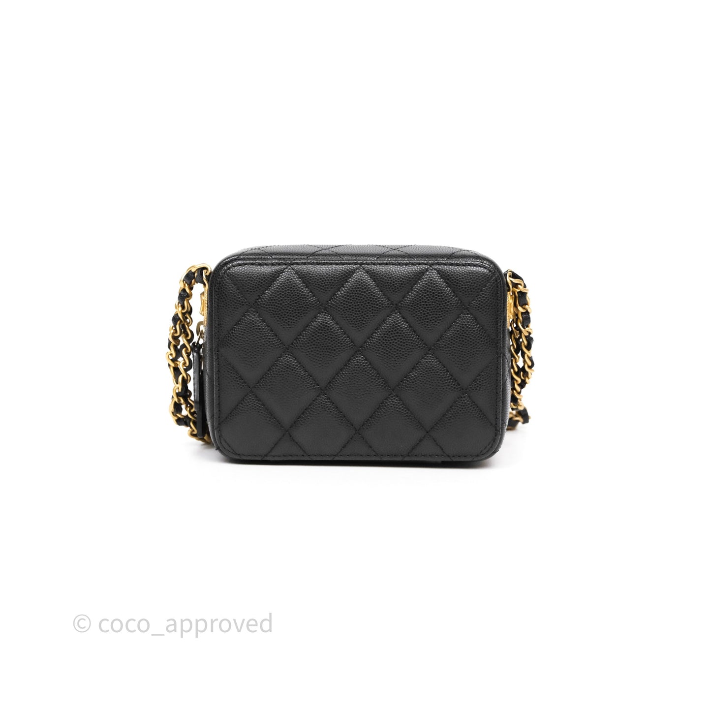 Chanel Quilted CC Coins Purse Chain Camera Case Black Caviar Aged Gold Hardware