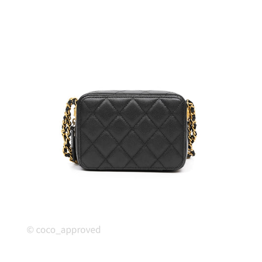 Chanel Quilted CC Coins Purse Chain Camera Case Black Caviar Aged Gold Hardware