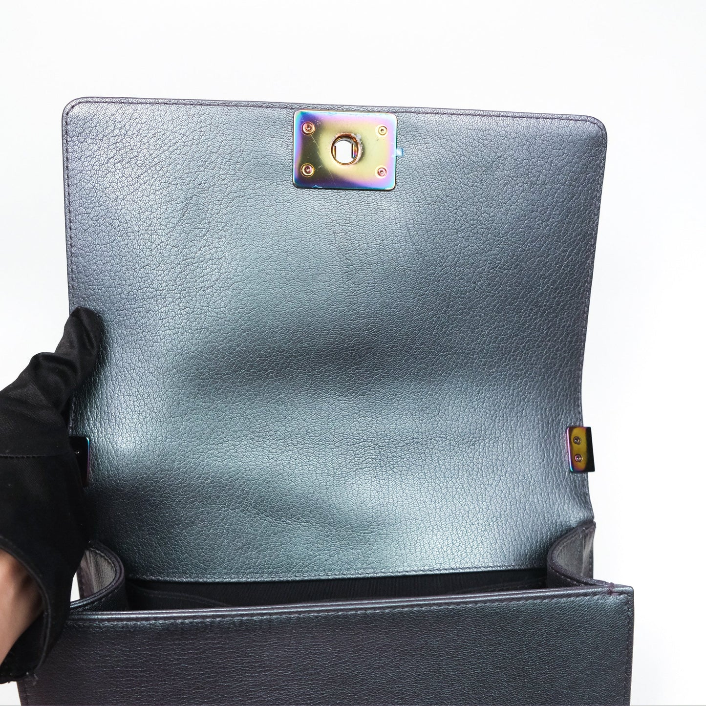 Chanel Medium Boy Quilted Iridescent Purple Goatskin Rainbow Hardware