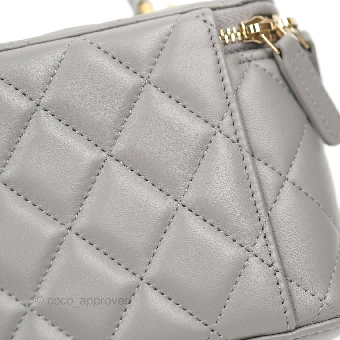 Chanel Vanity Rectangular Metal Top Handle Grey Lambskin Aged Gold Hardware