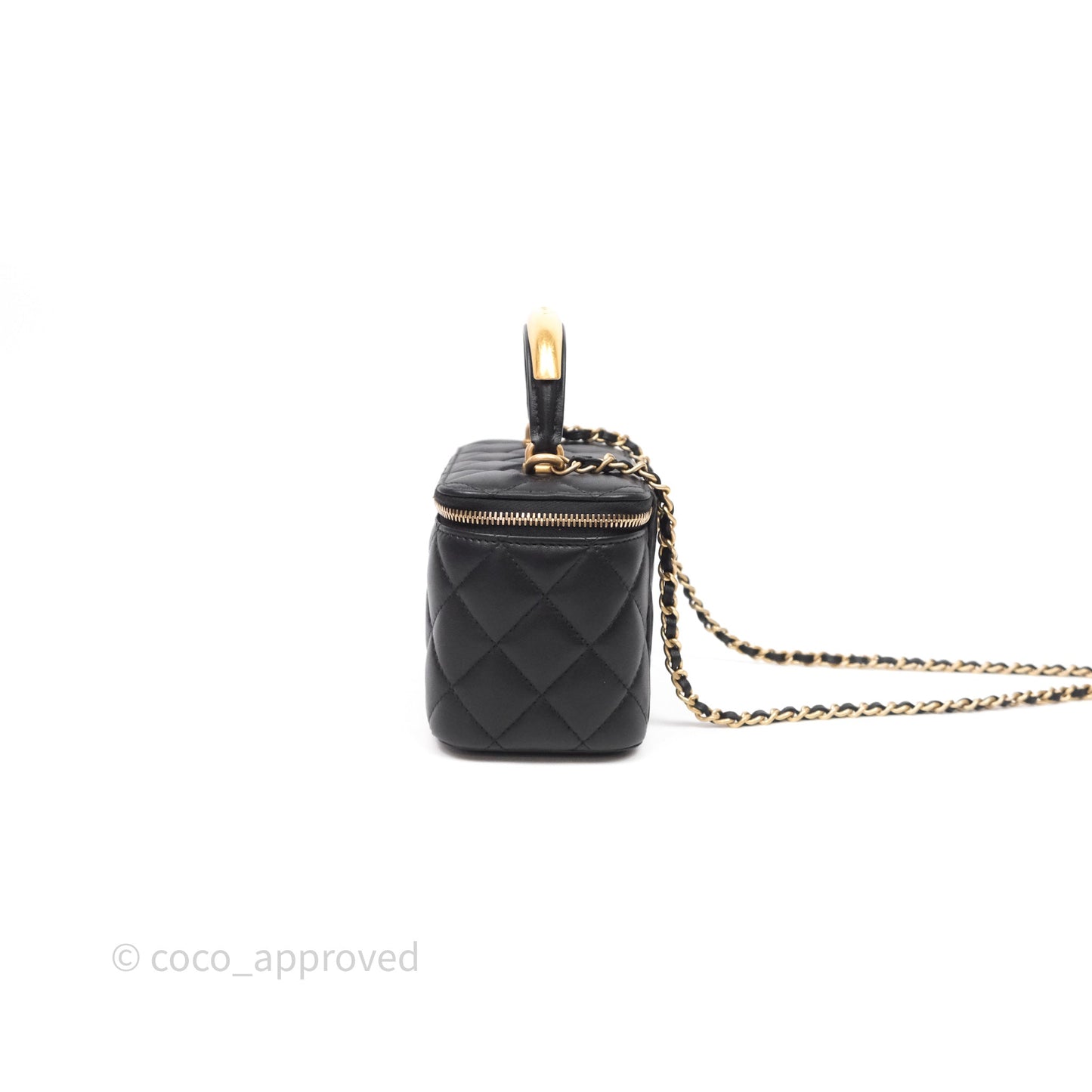 Chanel Vanity Rectangular Metal Top Handle Black Lambskin Aged Gold Hardware