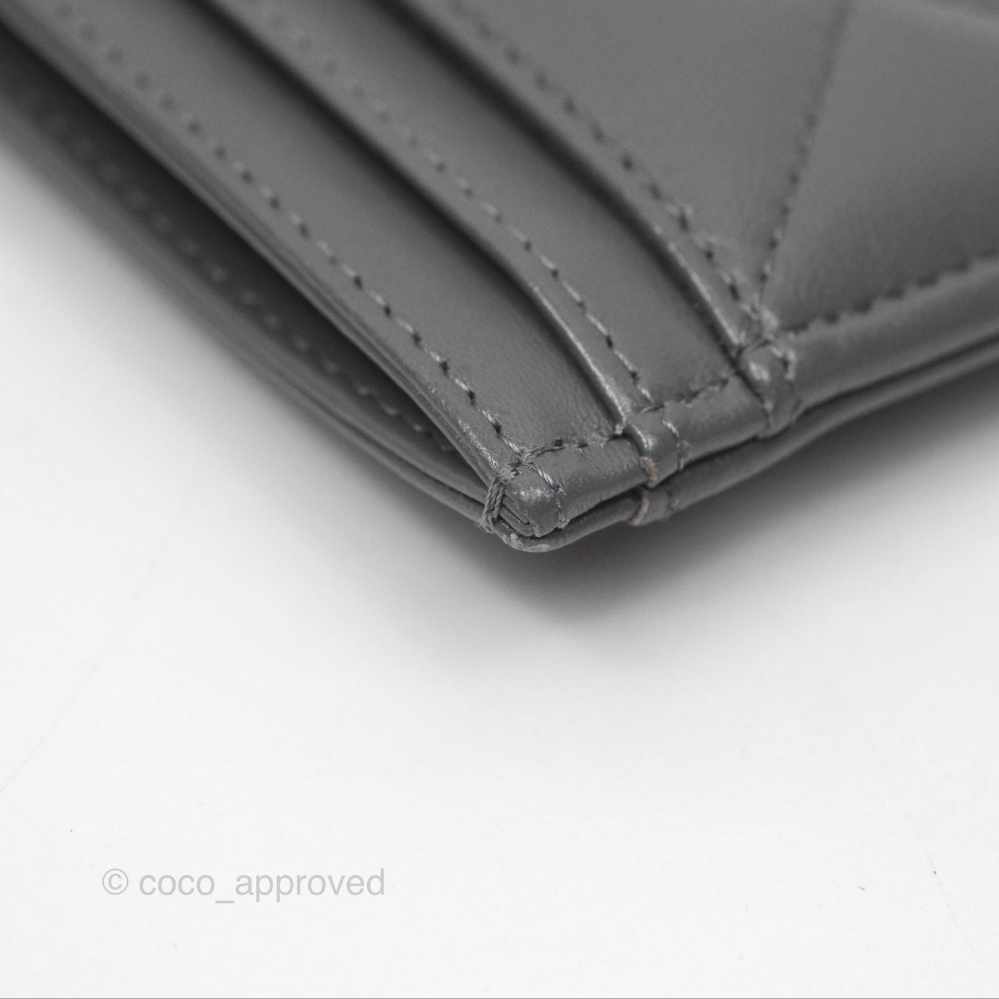 Chanel 19 Quilted Grey Flat Card Holder Silver Hardware