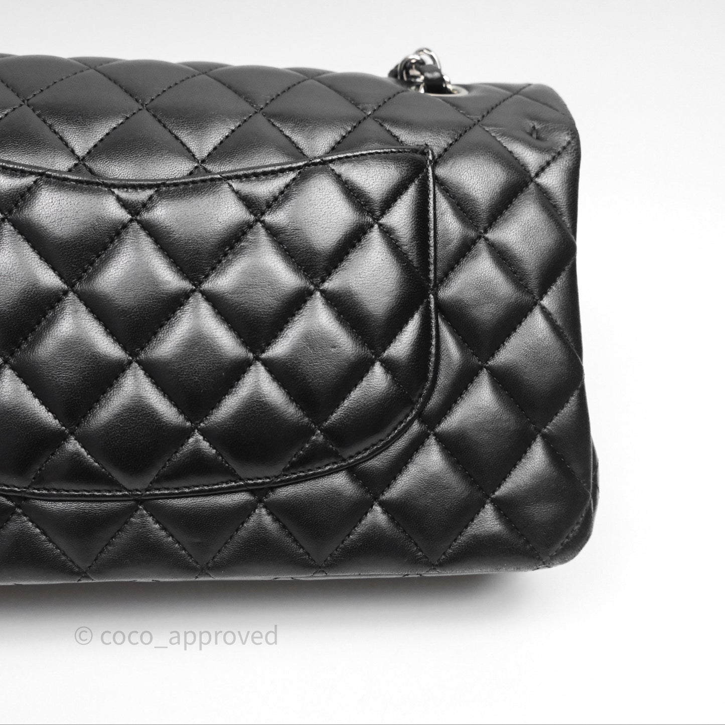 Chanel Classic M/L Medium Flap Quilted Black Lambskin Silver Hardware