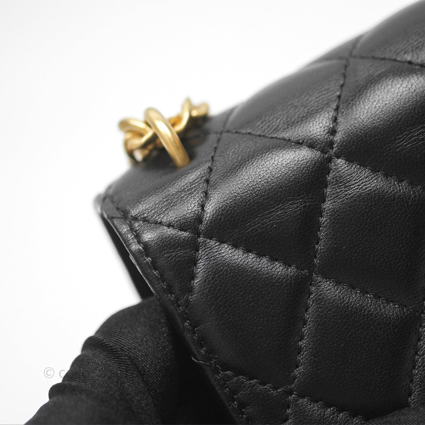 Chanel Mini Clutch With Chain Camellia Adjustable Black Lambskin Aged Gold Hardware
