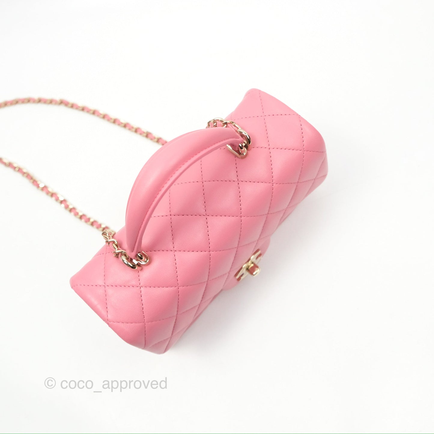 Chanel Top Handle Mini Rectangular Flap Bag Pink Lambskin Gold Hardware