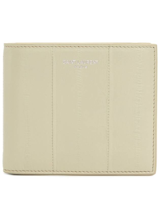Luxury Saint Laurent Texture Leather Half Wallet Beige
