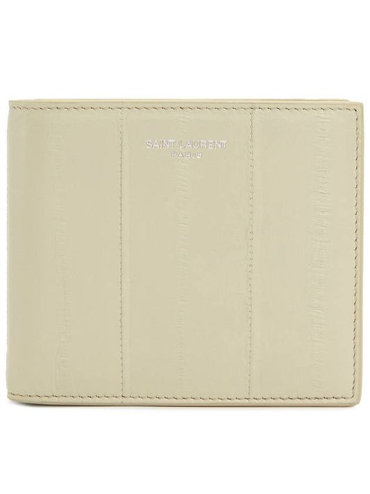 Luxury Saint Laurent Texture Leather Half Wallet Beige