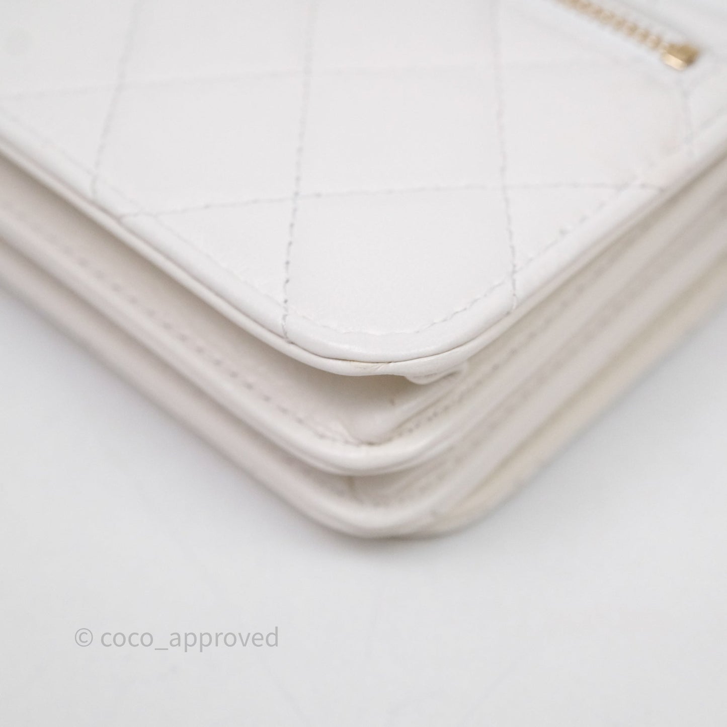 Chanel Mini Wallet On Large Pearl Chain WOC Quilted White Lambskin Gold Hardware