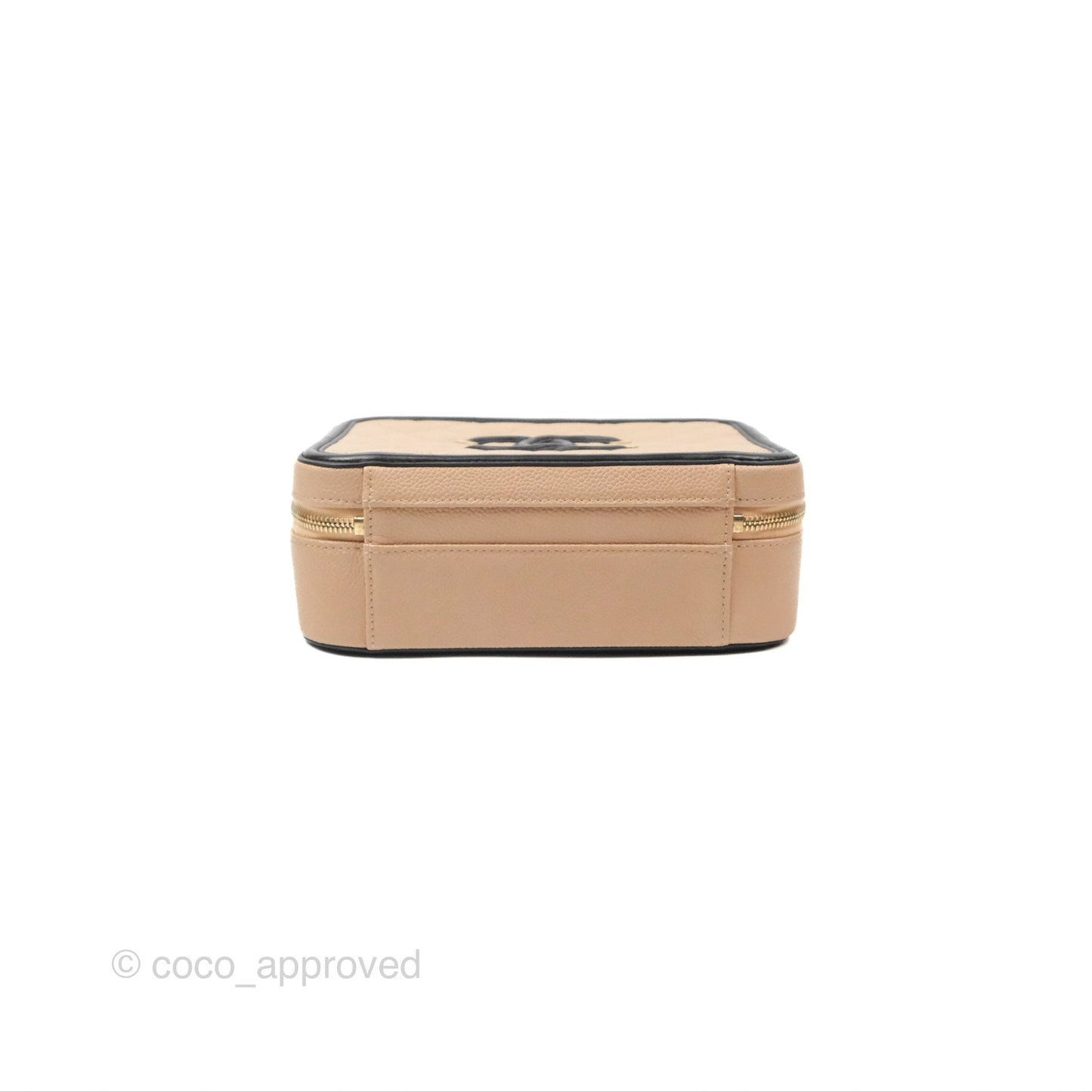 Chanel Quilted Medium CC Filigree Vanity Case Beige Black Caviar Gold Hardware