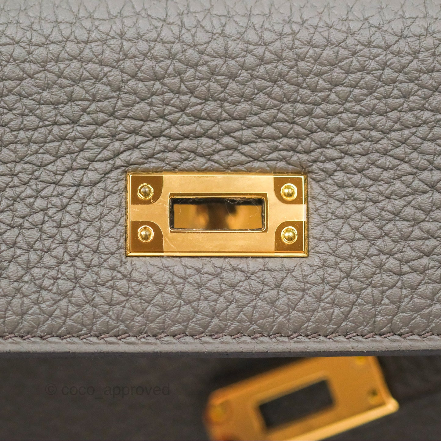Hermès Kelly 25 Retourne Gris Etain 8F Togo Gold Hardware