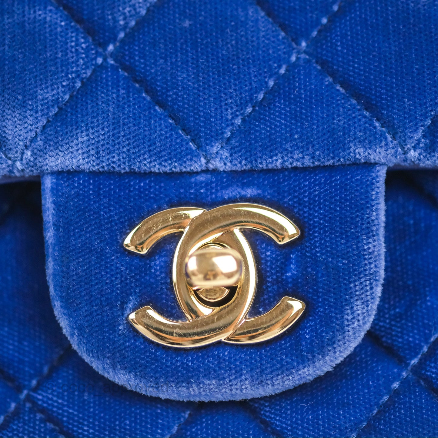 Chanel Quilted Mini Rectangular Flap Blue Velvet Gold Hardware