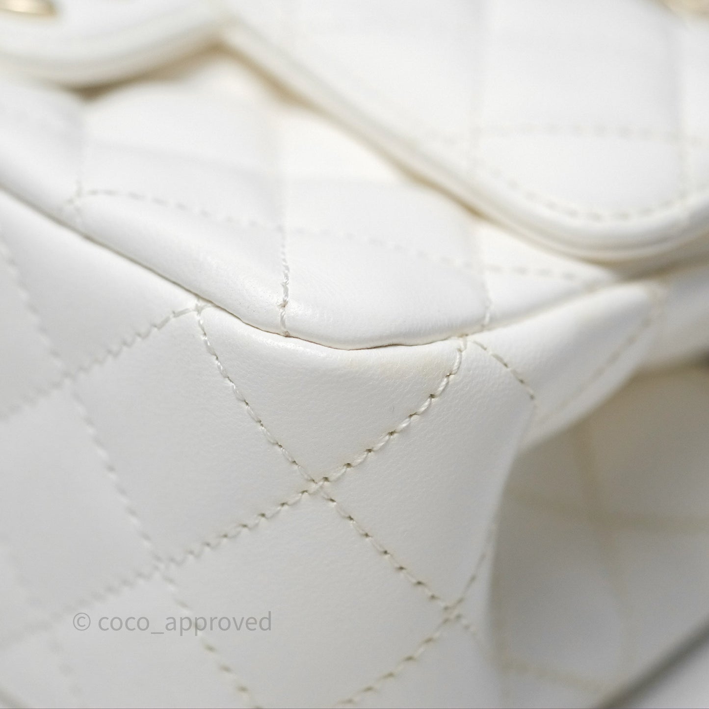 Chanel Crystals Top Handle Mini Rectangular Flap Bag White Lambskin Gold Hardware