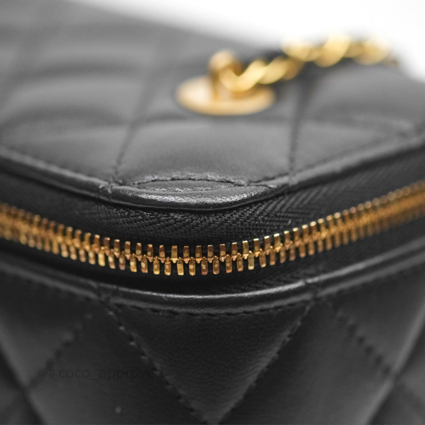 Chanel Vanity with COCO Heart Chain Black Lambskin Aged Gold Hardware