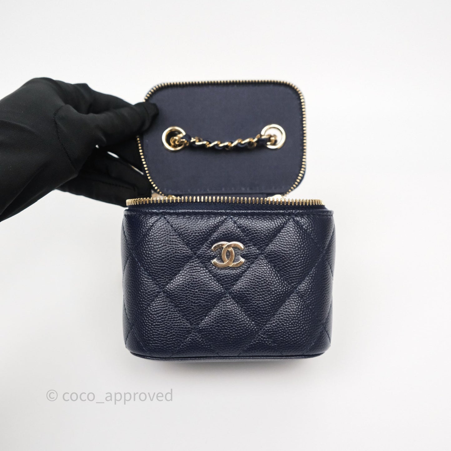 Chanel Mini Vanity With Chain Navy Caviar Gold Hardware