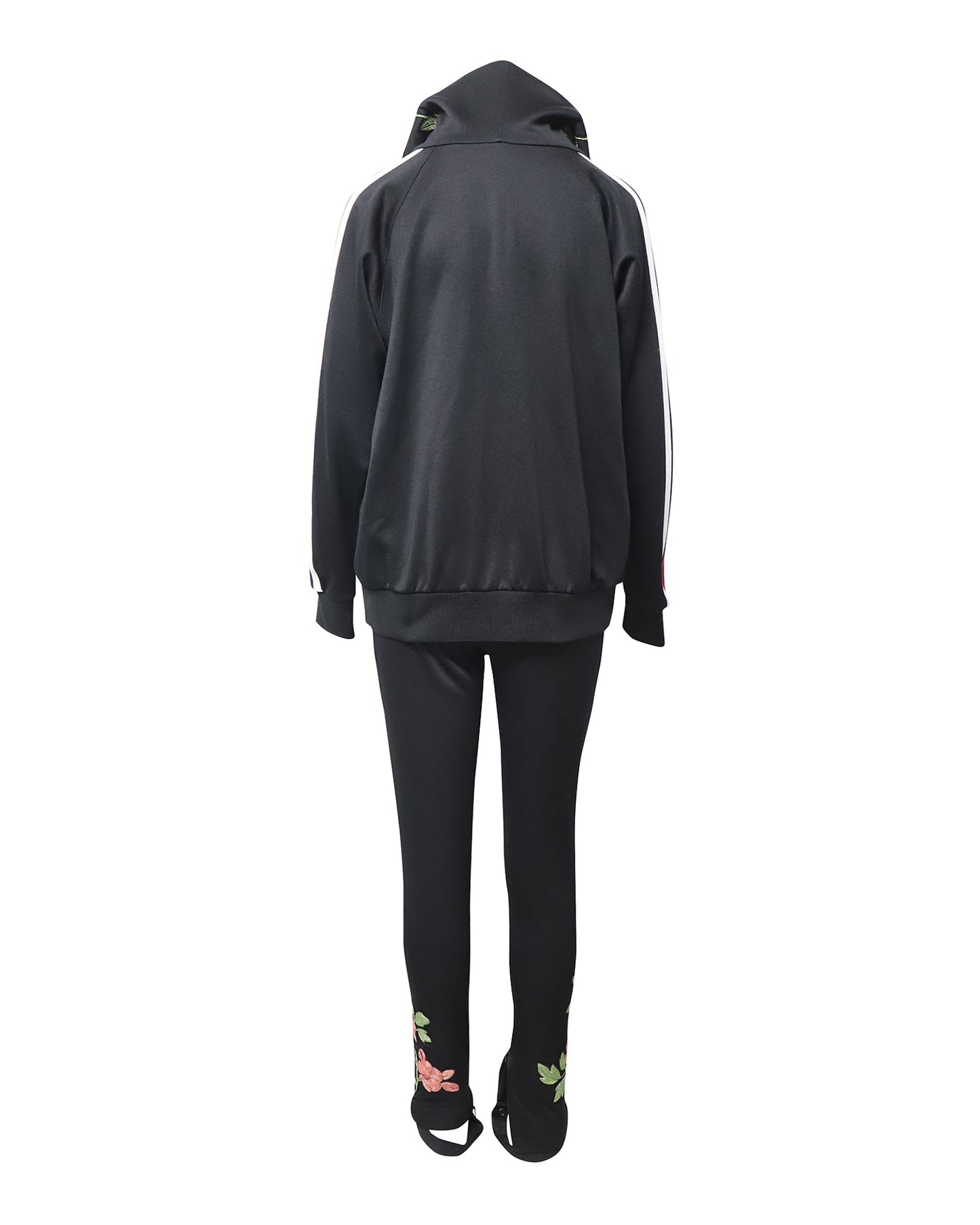 Luxury Gucci Trending 2025 Floral Embroidered Tracksuit in Black Polyester