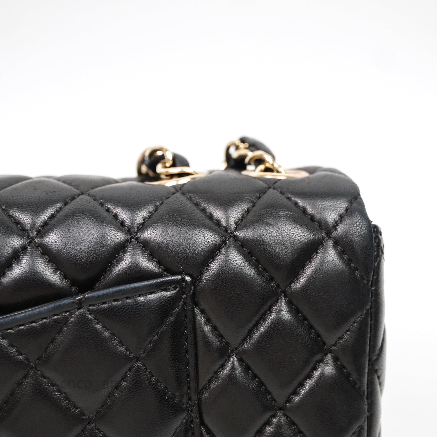 Chanel Quilted East West With Charm Flap Bag Lambskin Black Gold Hardware