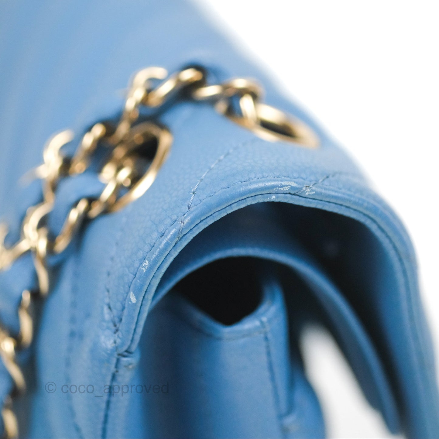 Chanel Small Classic Flap Chevron Blue Caviar Gold Hardware