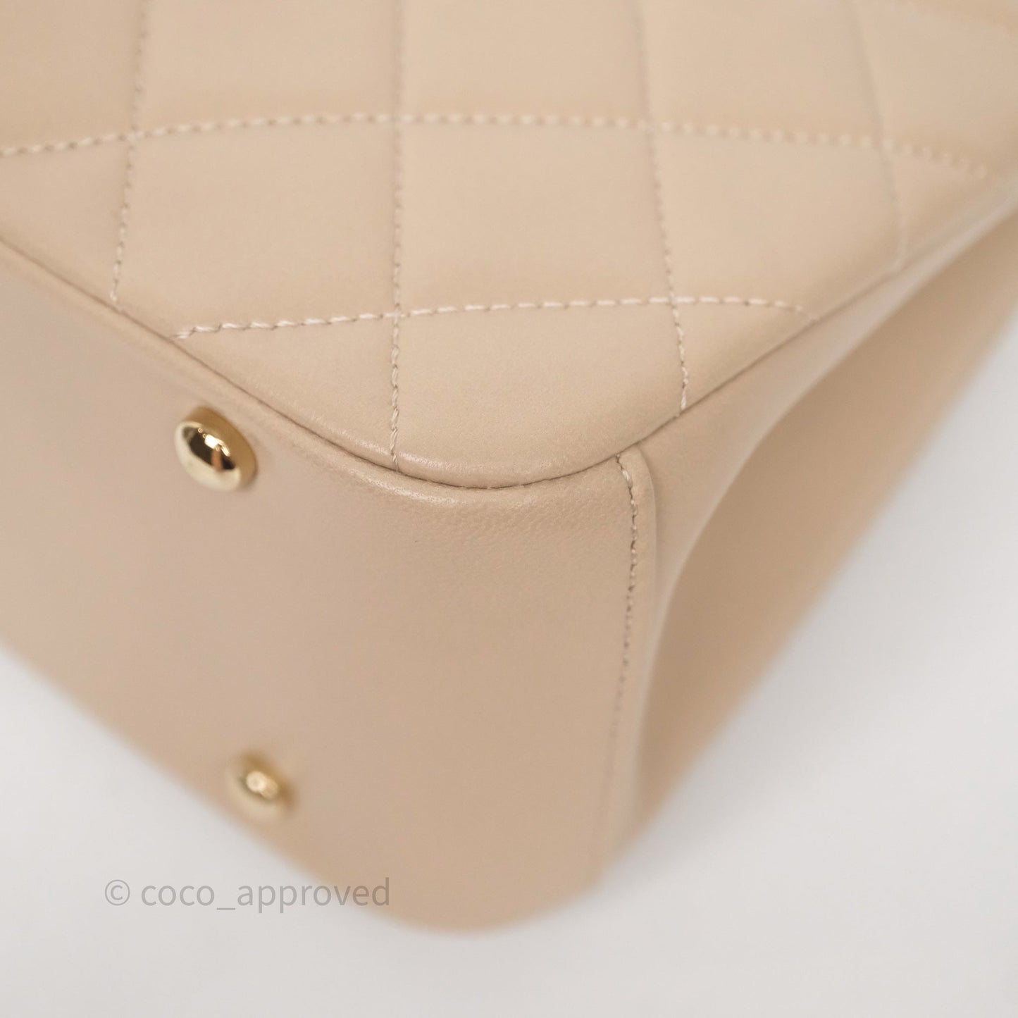 Chanel Quilted Top Handle Carry Chic Bag Beige Lambskin Gold Hardware