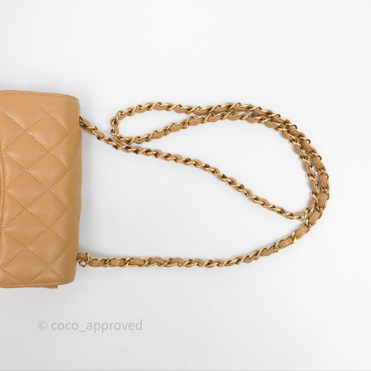Chanel Vintage Mini Square Quilted Beige Caviar 24K Gold Hardware