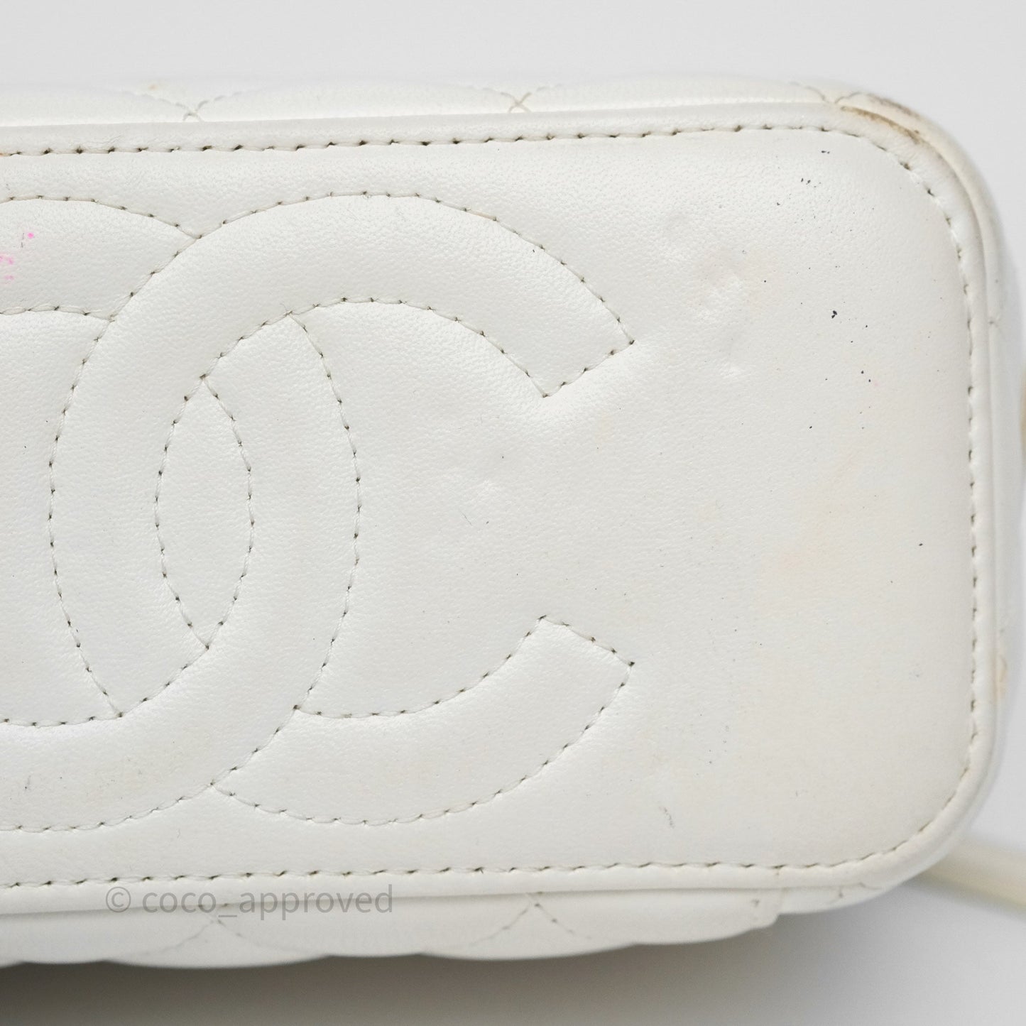 Chanel Logo Crystals Top Handle Vanity Rectangular White Lambskin Gold Hardware