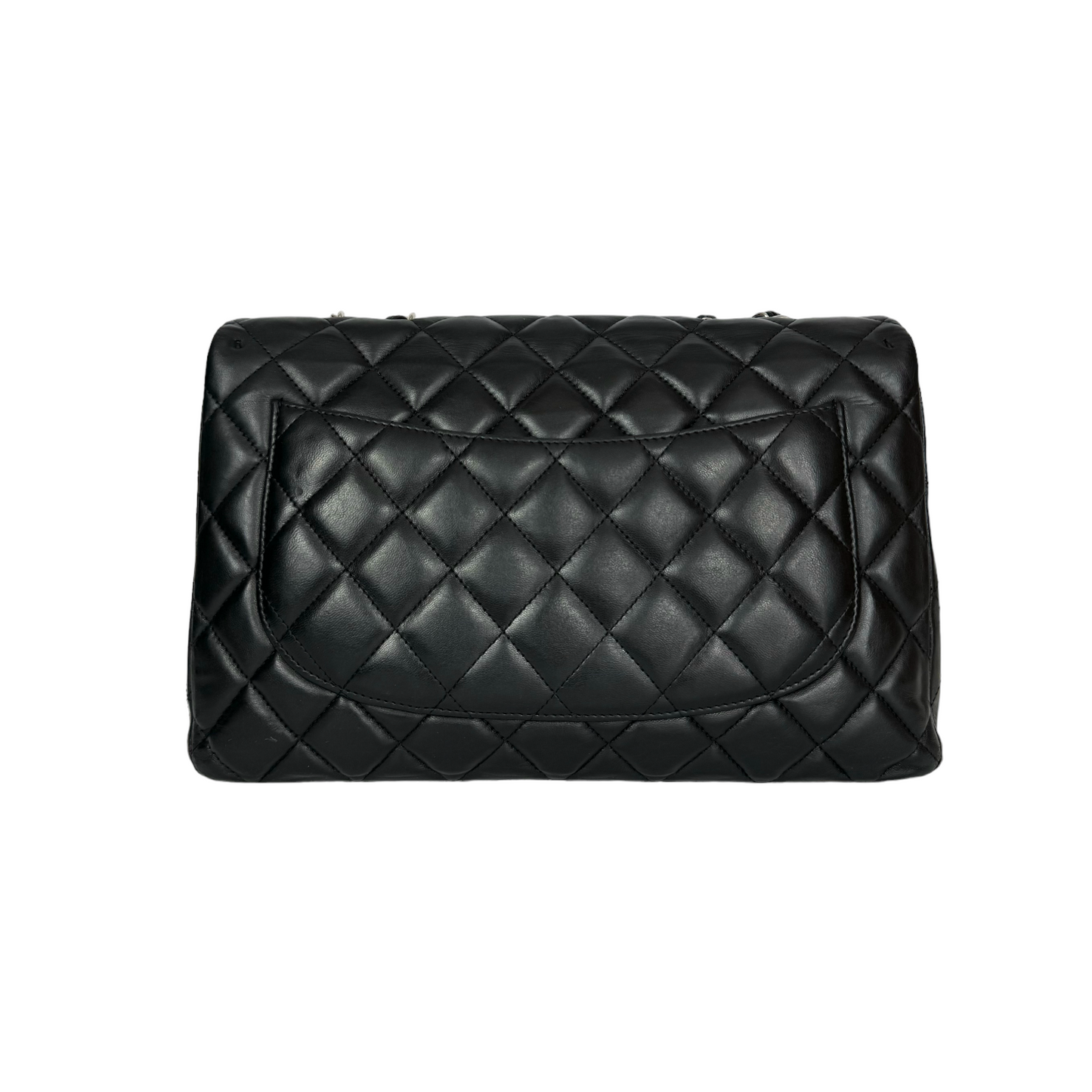 Luxury Chanel Classic Single Flap Jumbo Black Lambskin Silver