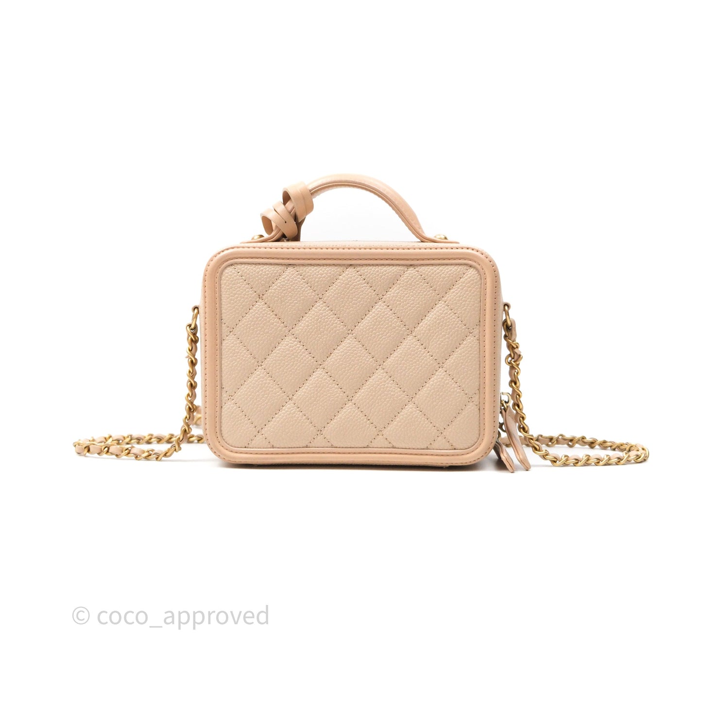 Chanel Quilted Small CC Filigree Vanity Case Beige Caviar Gold Hardware