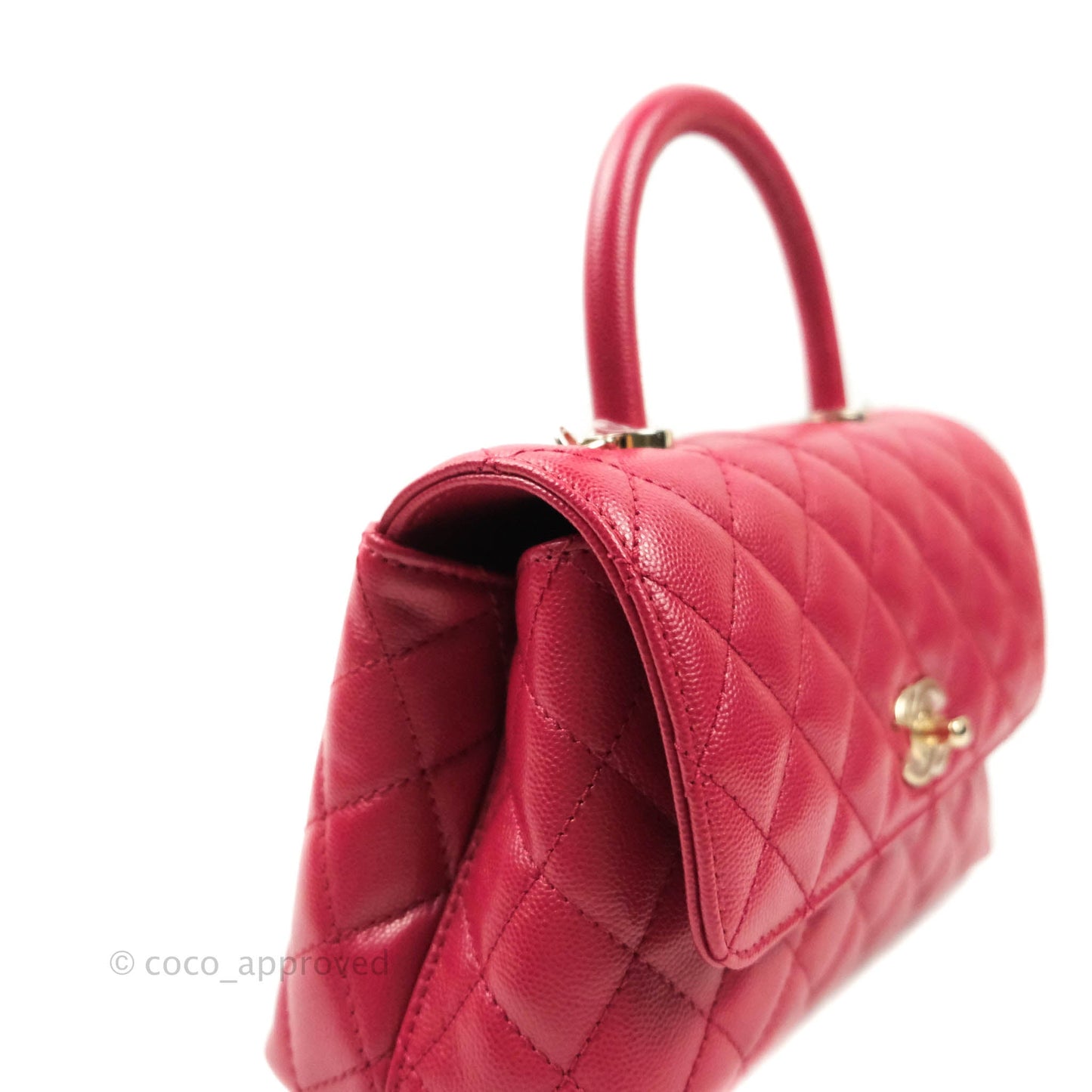 Chanel Mini (Small) Coco Handle Quilted Red Caviar Gold Hardware 21A