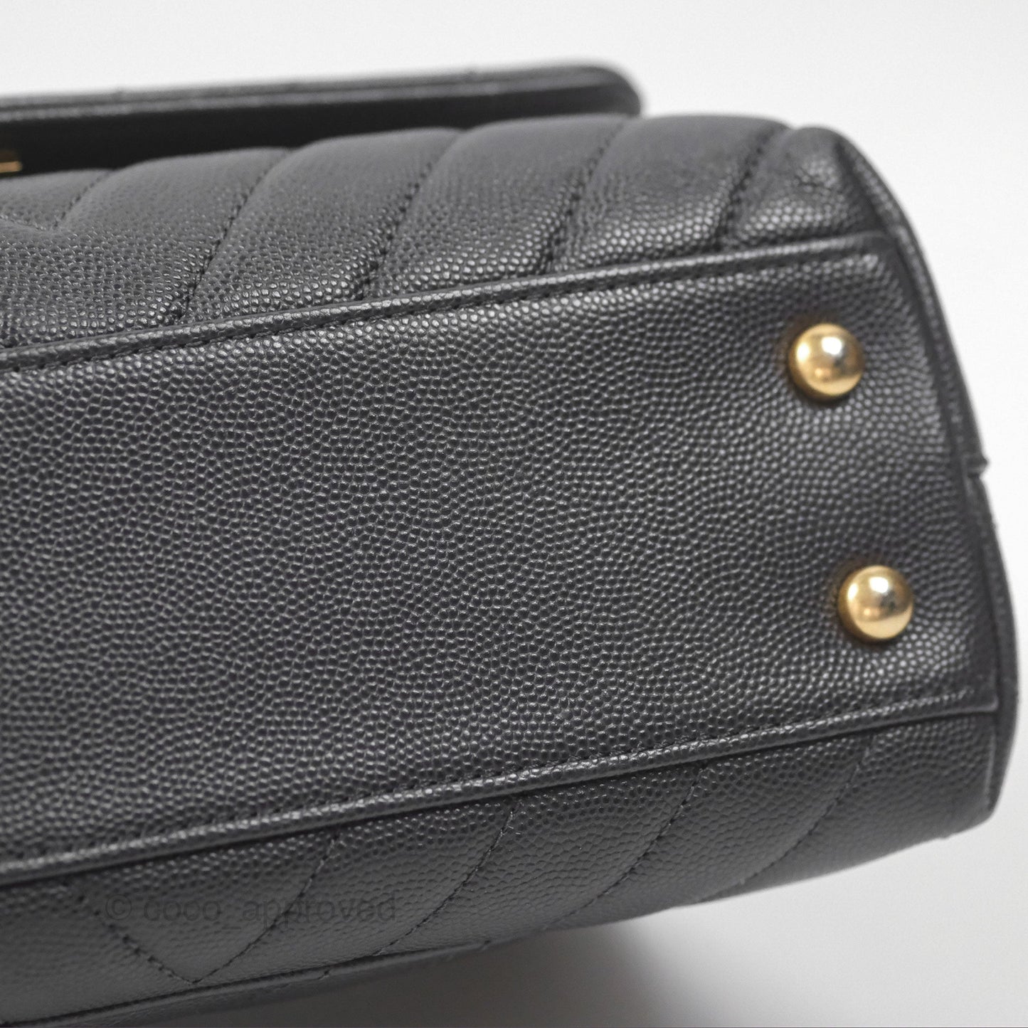 Chanel Small Coco Handle Chevron Dark Grey Caviar Aged Gold Hardware