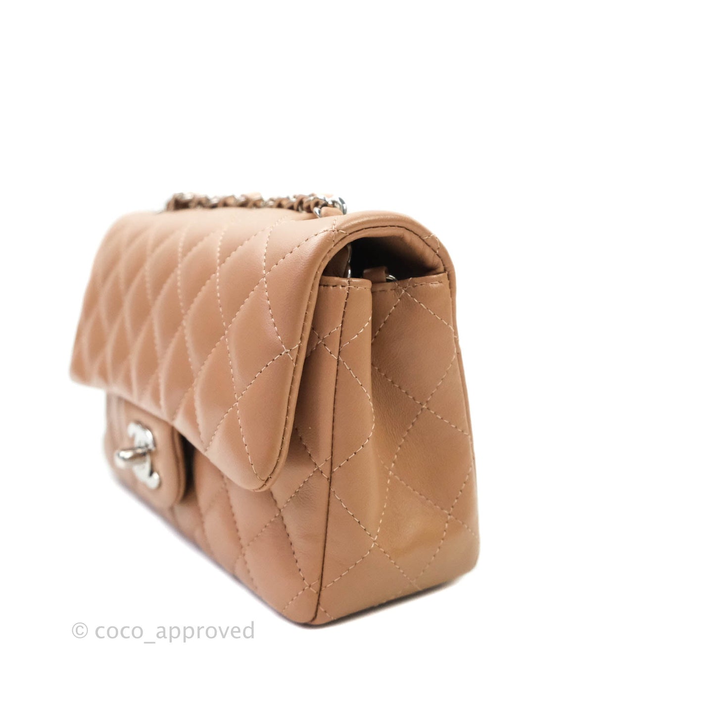 Chanel Classic Quilted Mini Rectangular Flap Dark Beige Lambskin Silver Hardware