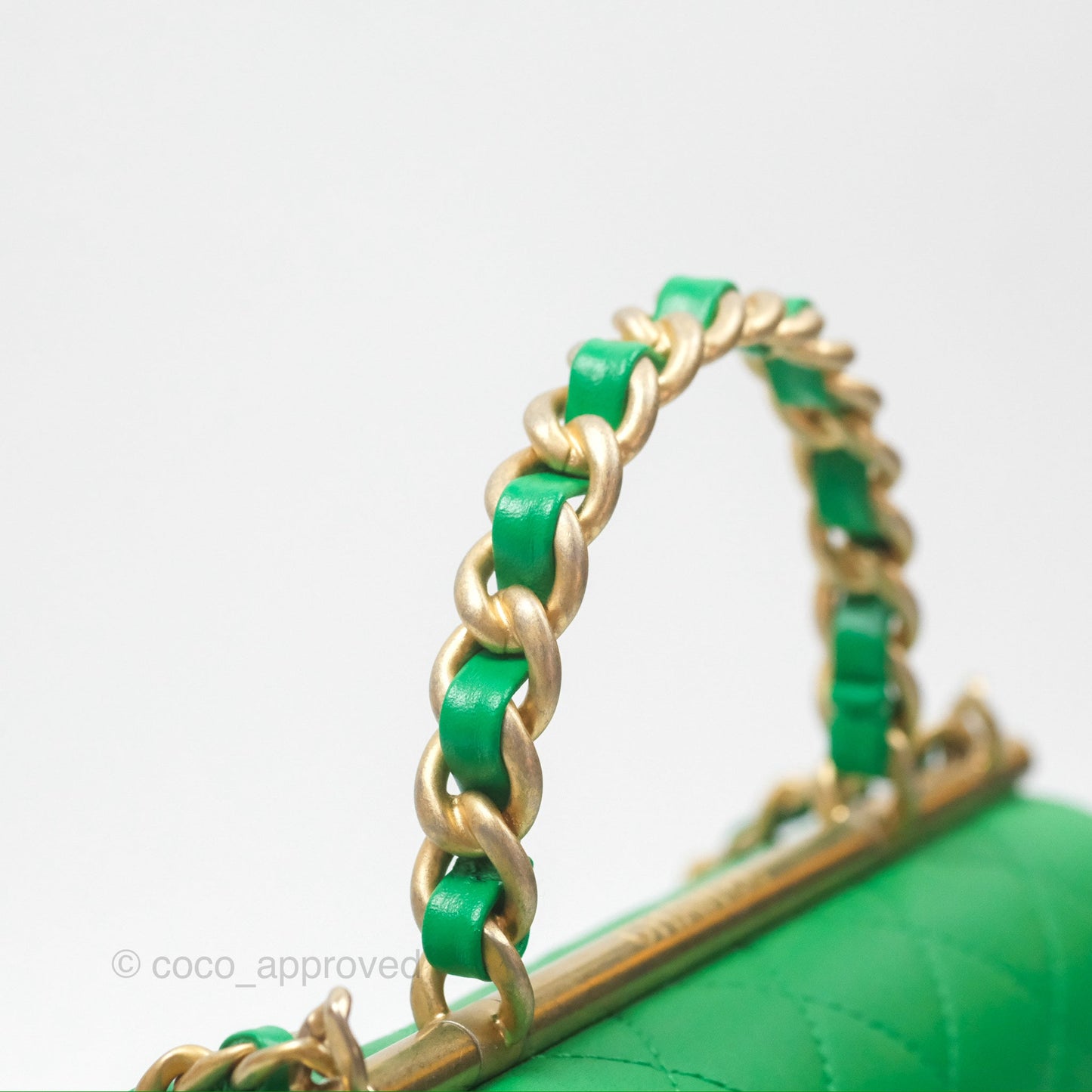 Chanel CC Quilted Flap Bag With Top Handle Green Calfskin Gold Hardware