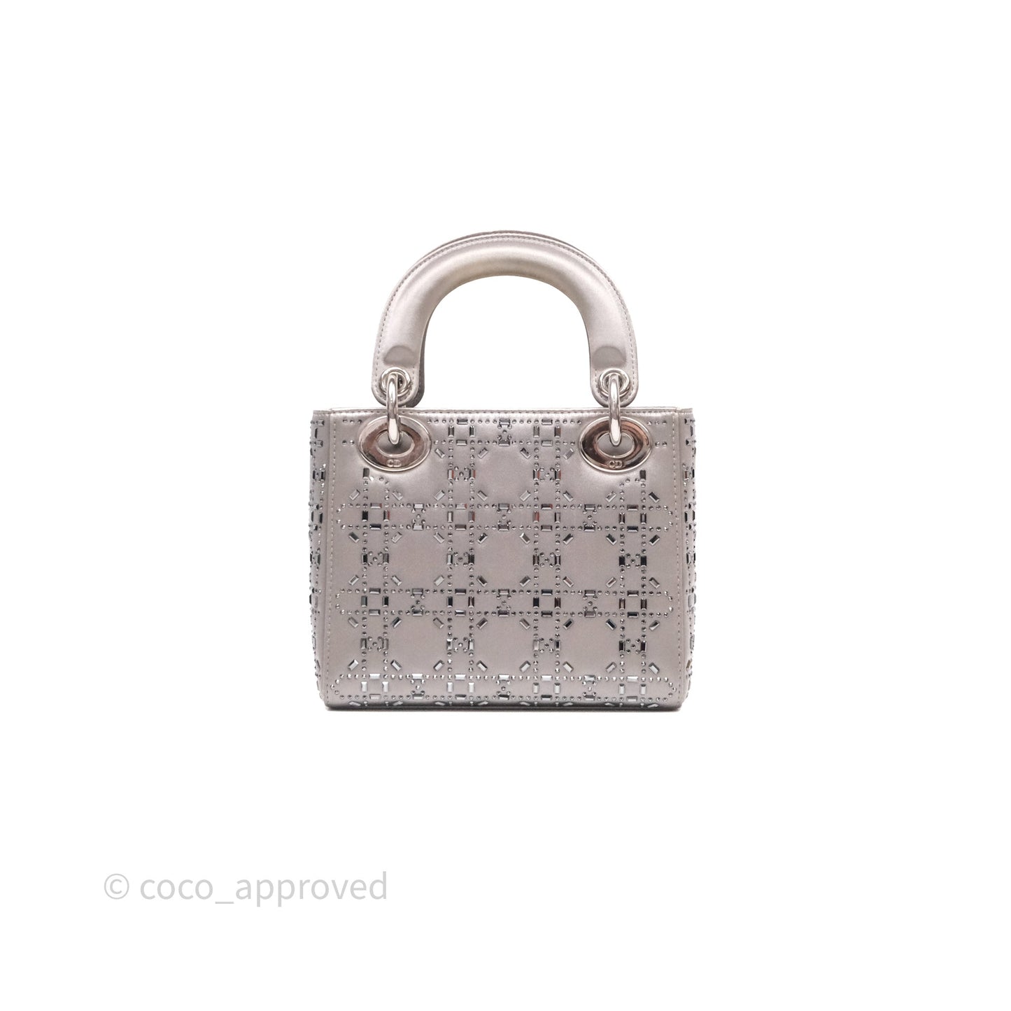 Christian Dior Mini Lady Dior Bag Grey Strass Cannage Satin Silver Hardware