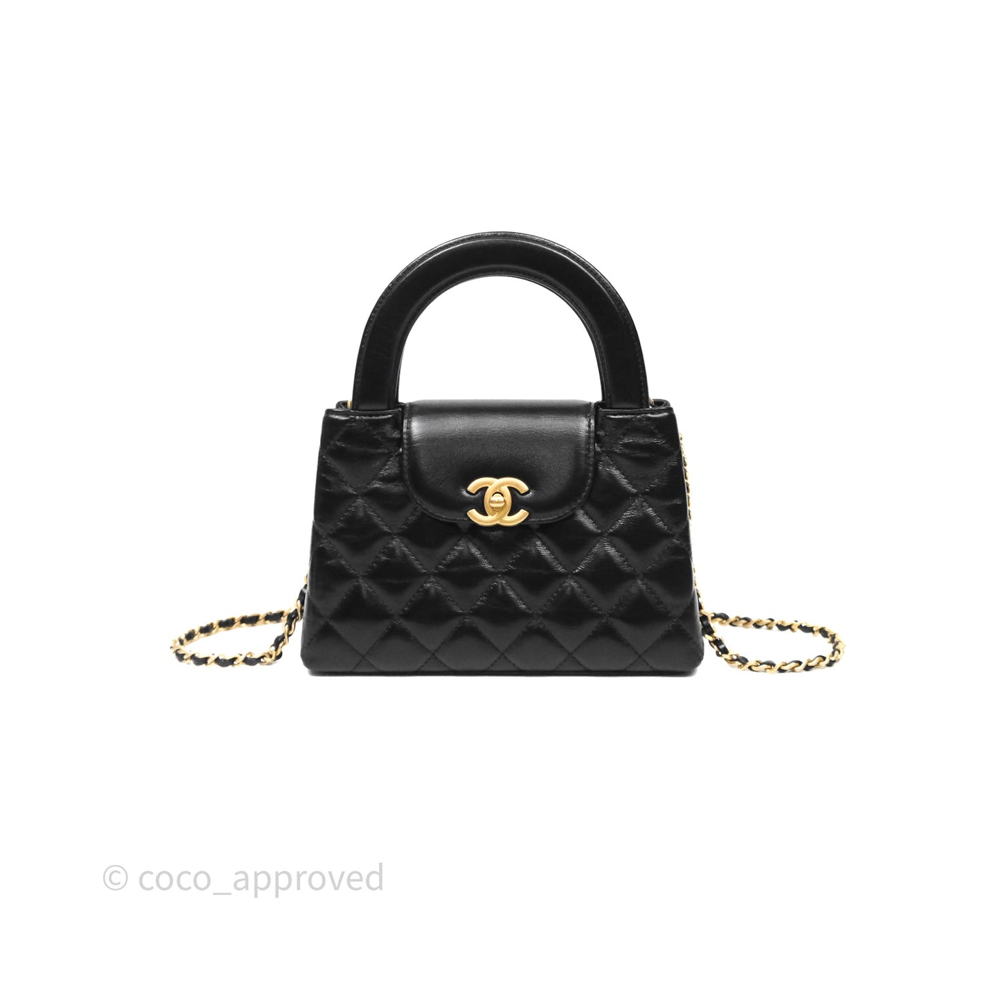 Chanel Kelly Bag Quilted Black Shiny Crumpled Calfskin Aged Gold Hardware