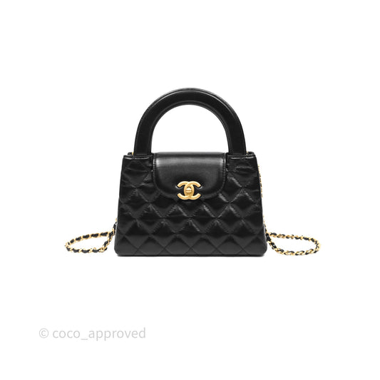 Chanel Kelly Bag Quilted Black Shiny Crumpled Calfskin Aged Gold Hardware