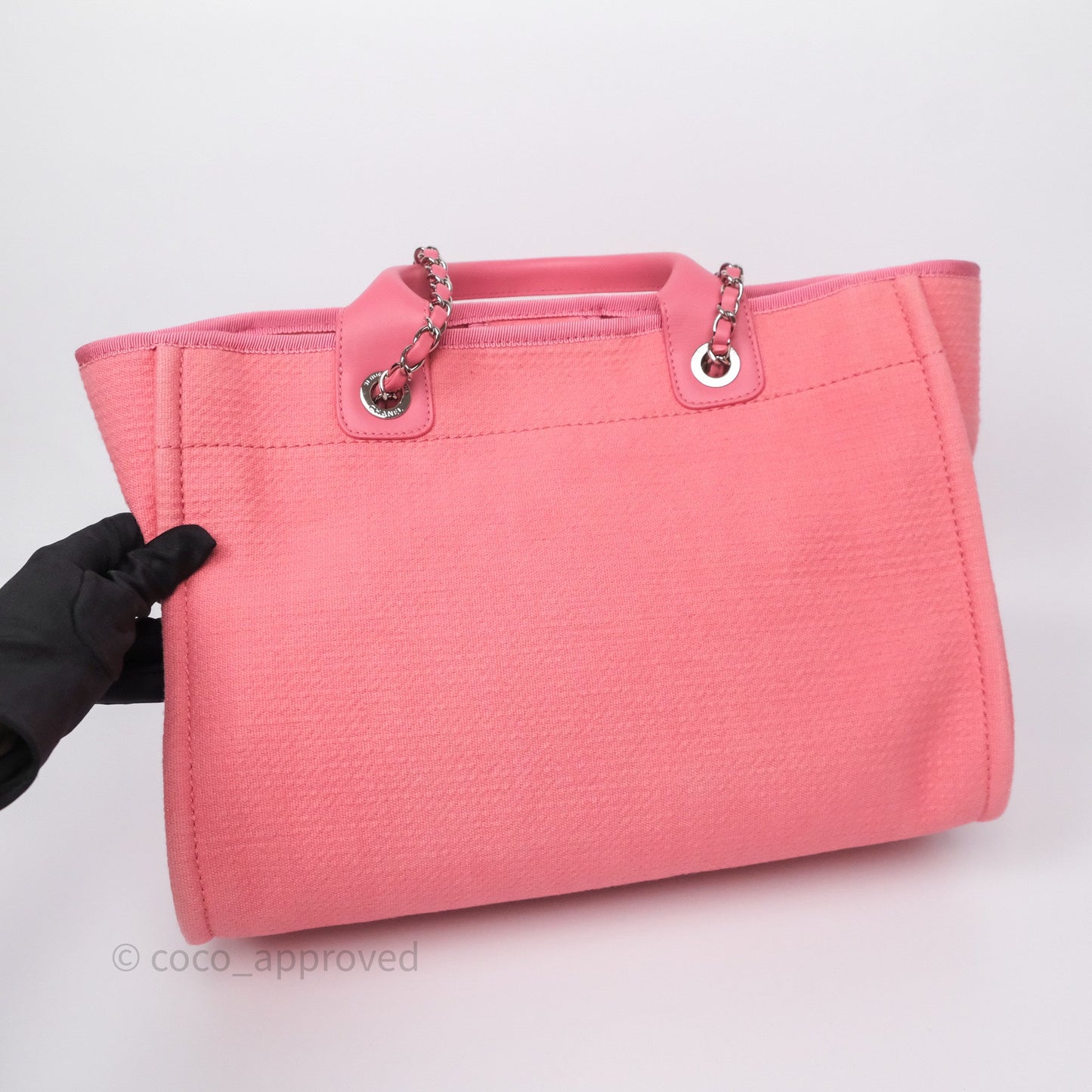 Chanel New Small Deauville Tote Pink Cotton Sliver Hardware