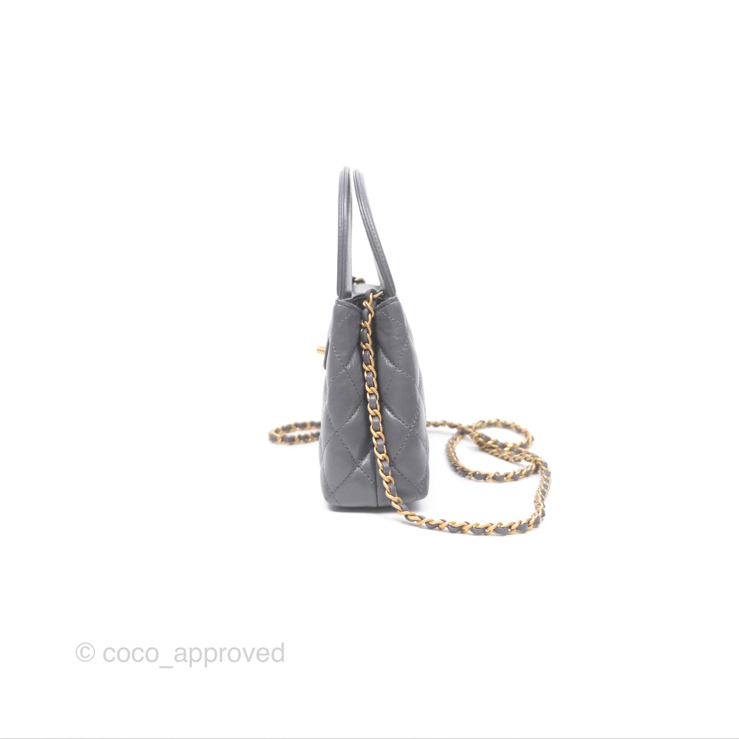 Chanel Kelly Bag Quilted Grey Shiny Calfskin Aged Gold Hardware