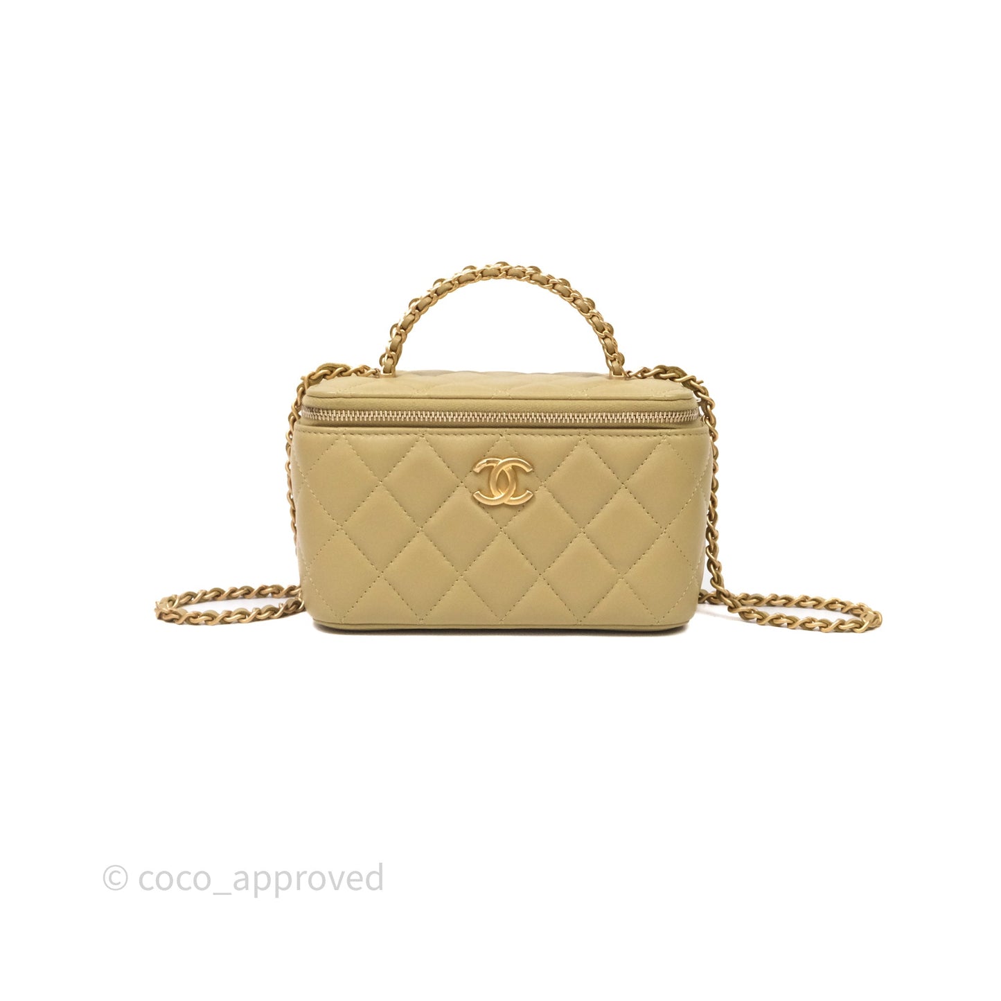 Chanel Top Handle Vanity with Chain Olive Green Lambskin Aged Gold Hardware