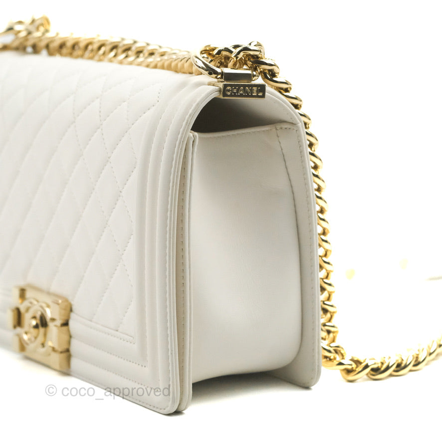 Chanel Medium Boy Bag White Calfskin Gold Hardware