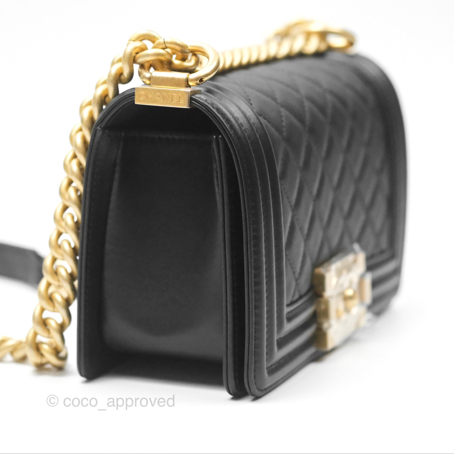 Chanel Small Boy Black Calfskin Aged Gold Hardware