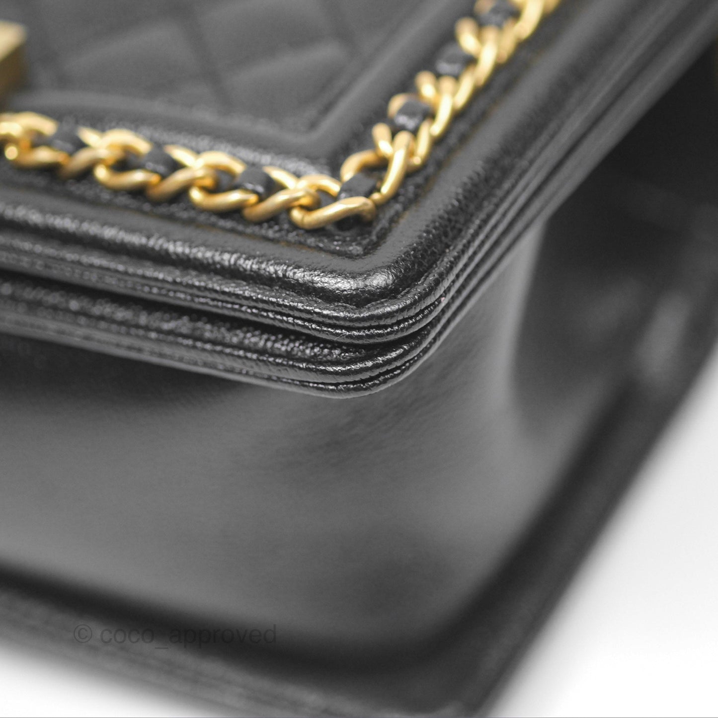 Chanel Small Chain Around Boy Quilted Black Caviar Aged Gold Hardware