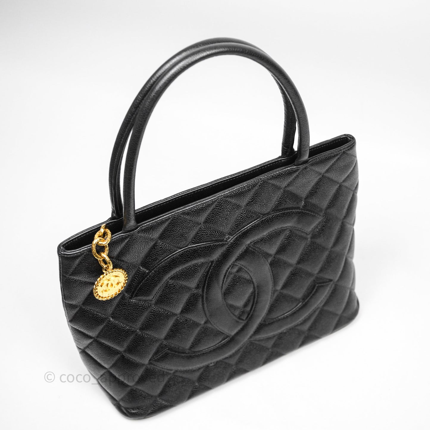 Chanel Vintage Medallion CC Tote Bag Black Caviar Gold Hardware