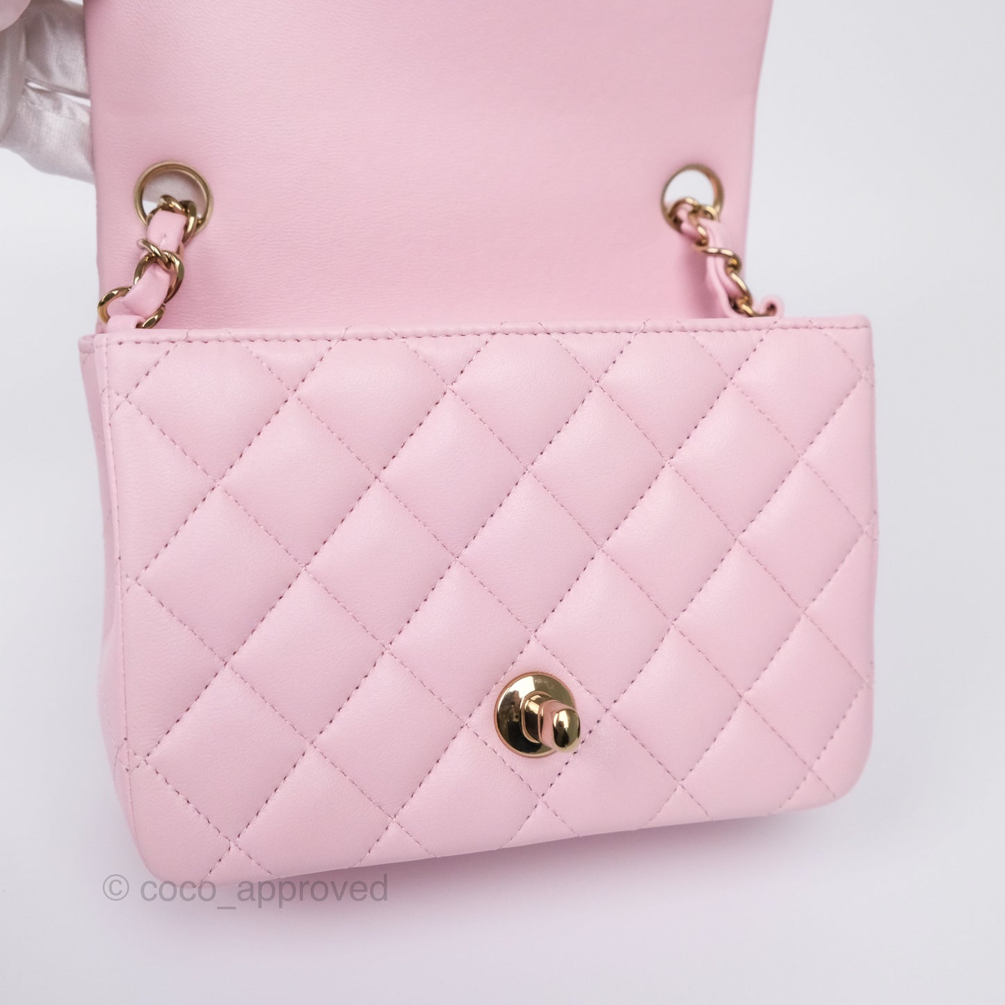 Chanel Mini Square Flap Quilted Pink Lambskin Gold Hardware
