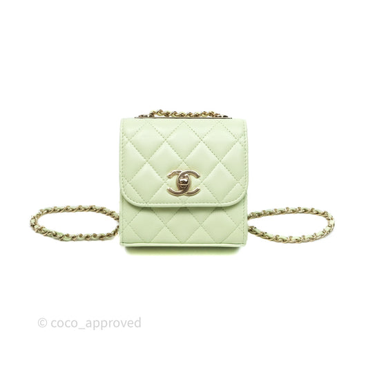 Chanel Mini Quilted Trendy CC Clutch With Chain Green Lambskin Gold Hardware