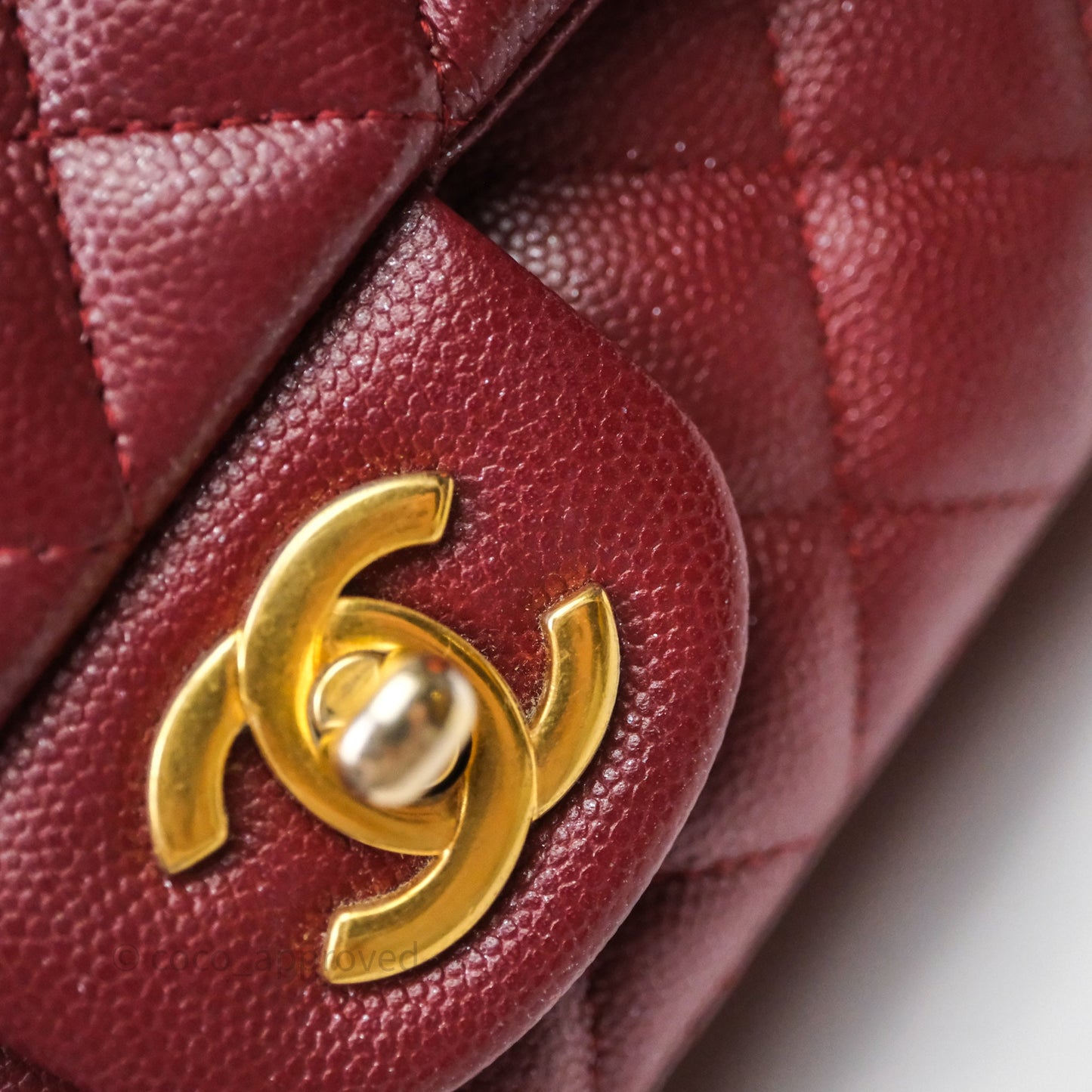 Chanel Classic Quilted Mini Rectangular Flap Burgundy Caviar Aged Gold Hardware