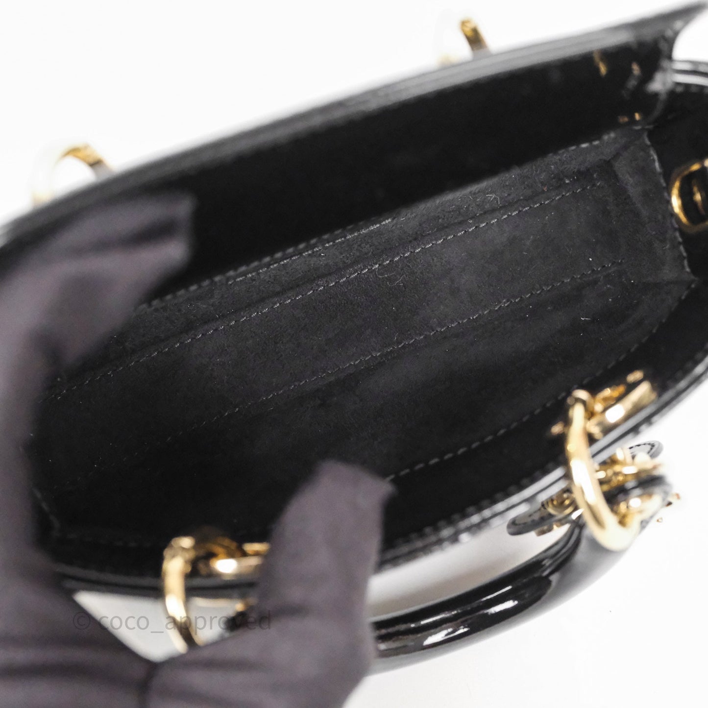 Christian Dior Micro Lady D-Joy Bag Black Patent Cannage Calfskin Gold Hardware