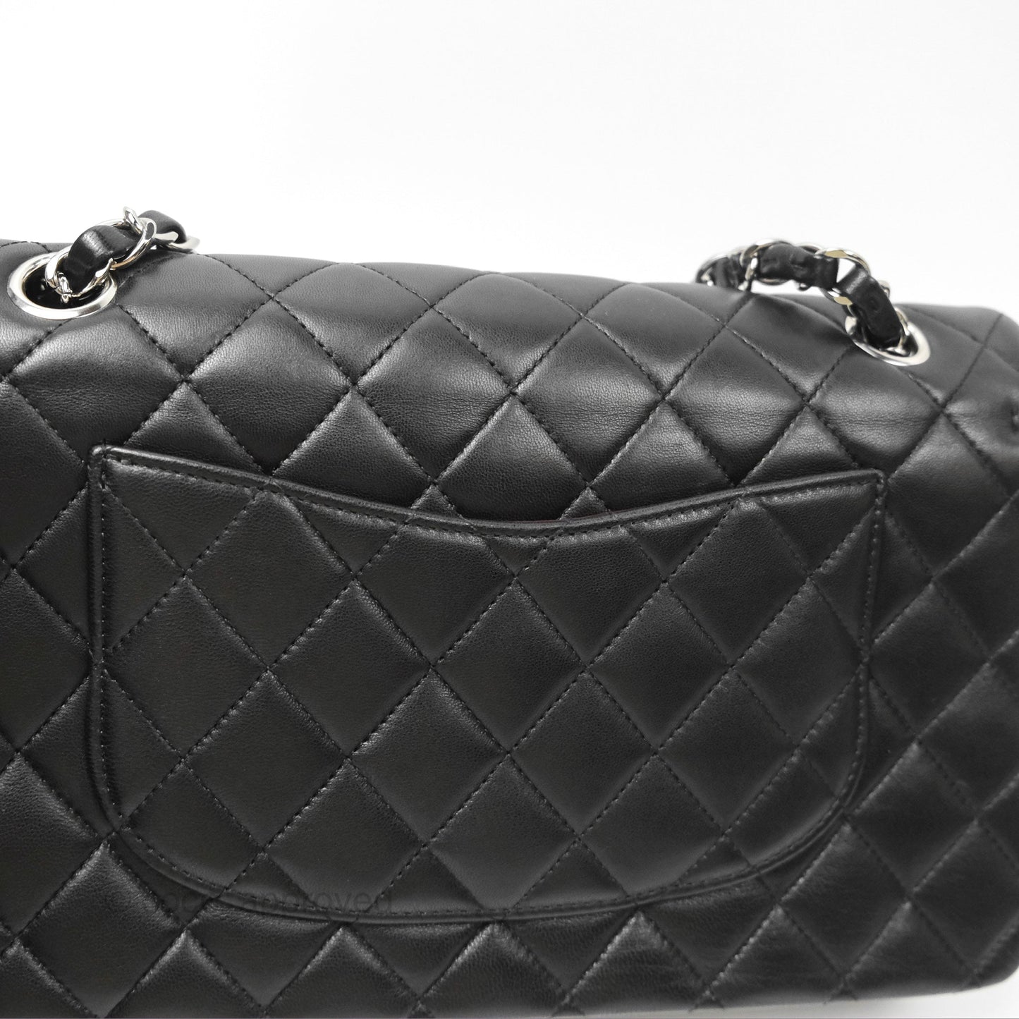 Chanel Classic M/L Medium Flap Quilted Black Lambskin Silver Hardware