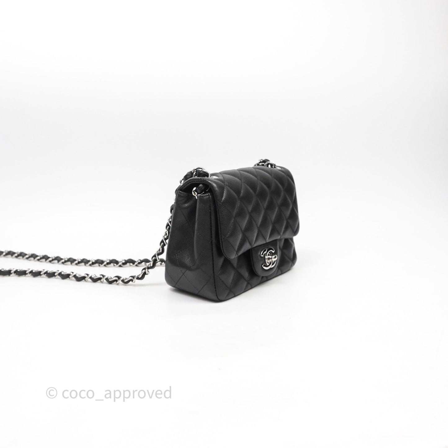 Chanel Mini Square Quilted Black Caviar Silver Hardware