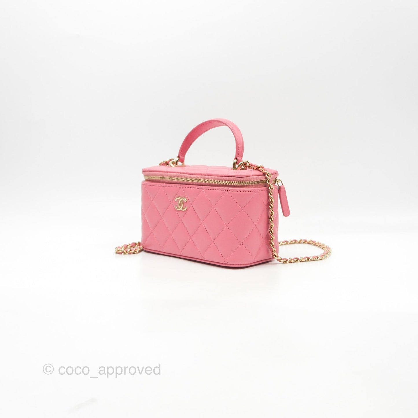 Chanel Vanity Rectangular Top Handle Pink Lambskin Gold Hardware