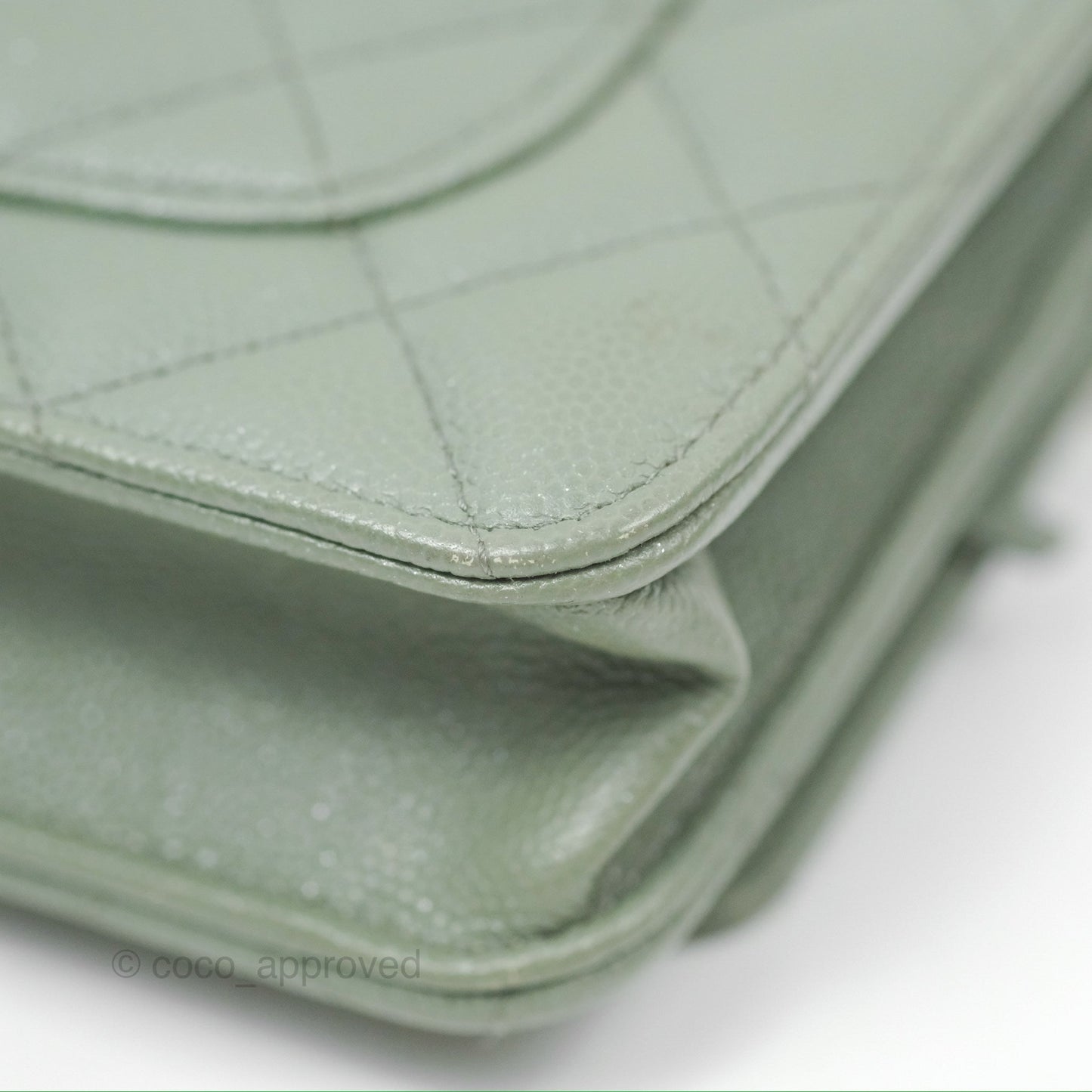 Chanel Classic Quilted Wallet On Chain WOC Glitter Dark Tiffany Green Caviar Aged Gold Hardware