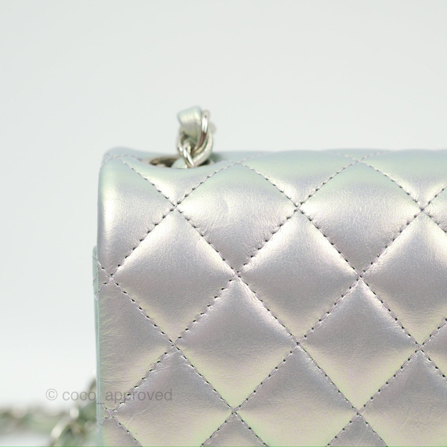 Chanel Mini Square Quilted Iridescent Lilac Silver Hardware 21K