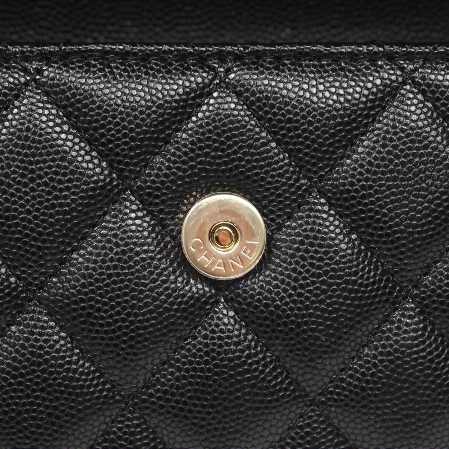 Chanel Top Handle Clutch with Chain Black Caviar Light Gold Hardware